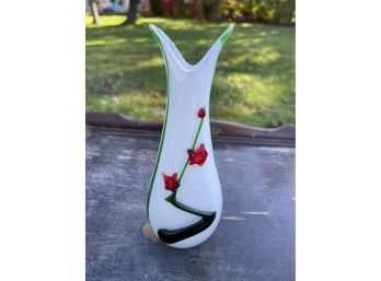 Glass Vase With Red Flowers And Green Vine