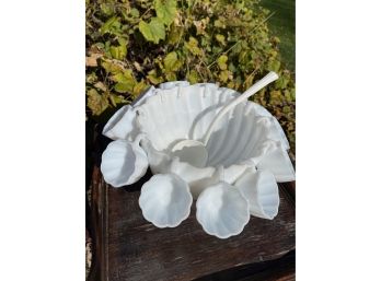 Milk Glass Punch Bowl With 12 Cups