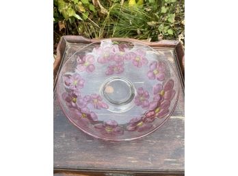 Beautiful Hand Painted Goofus Glass Painted Flower Bowl