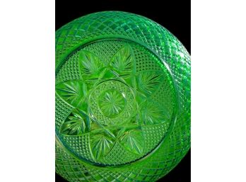 10 Green Cut Glass Plates
