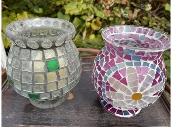Intricate Colored Glass Candle Holder Set