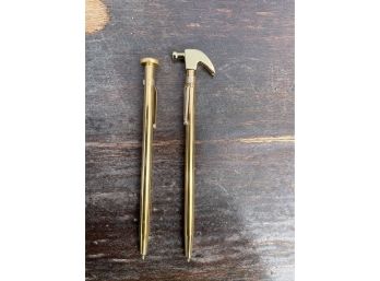 Vintage Golden Hammer And Nail Pen Set
