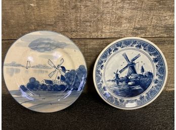Blue And White Windmill Plates Including Delft Blauw