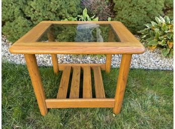 Oak And Glass End Table