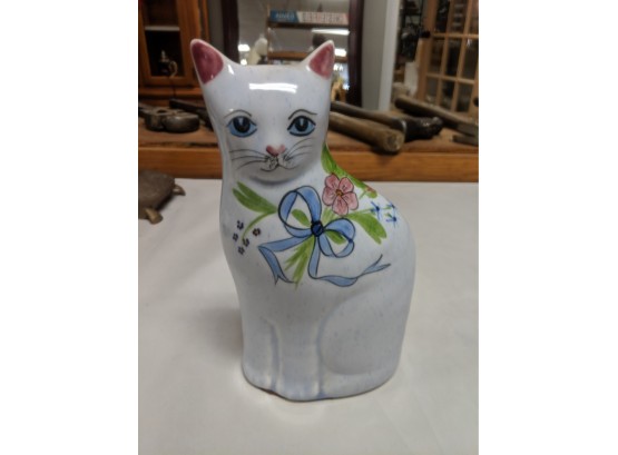 Ceramic Cat Statue / Door Stop - With Pretty Floral & Ribbon Patterns