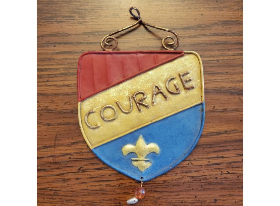 Vintage Hand- Crafted Scouting Metal COURAGE Shield