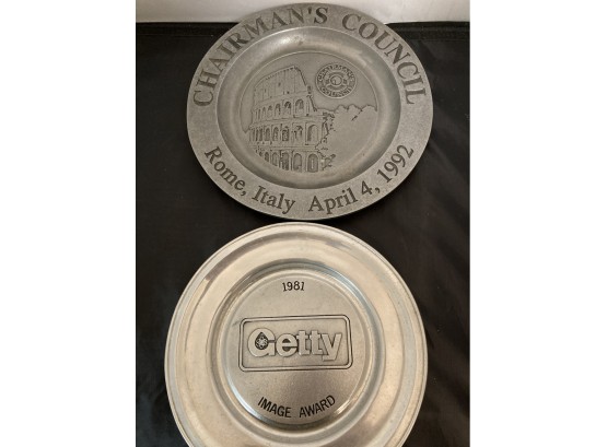 Two Wilton, Collectible Handcrafted In The U.S.A., Pewter Commemorative Chargers