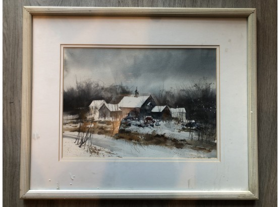Vintage Original Jack Flynn New England Farmscape Watercolor Signed By Listed Artist -In Frame, Arches Papier