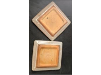 Pair Of Vintage Clay & Ceramic Glazed Planter Drip Trays / Undersaucers