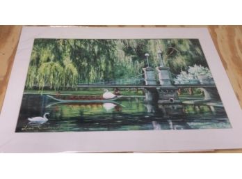 Beautiful Swan Gondola Passing Under Park Bridge Print,  By Lisa Reinhardt