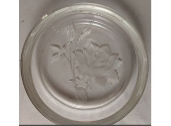 Seven Clear Glass With Etched Rose Coasters