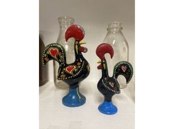 Hand Painted Portuguese Aluminum Barcelos Roosters - Legendary Folklore