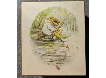 Whimsical Fishing Frog Music Box - Beatrix Potter Collection Made By Schmid In Japan - Plays ' Lazy River'