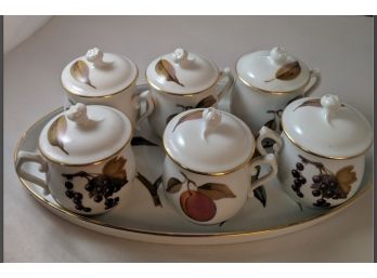 Evesham Gold Royal Worcester Porcelain Tea Set- 6 Lidded Cups& Oval Serving Tray- Also Use For Jams Or Custard