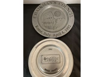 Two Wilton, Collectible Handcrafted In The U.S.A., Pewter Commemorative Chargers