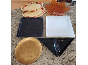 Lot Of 8 Serving Platters / Trays. Pottery Glass, Plastic