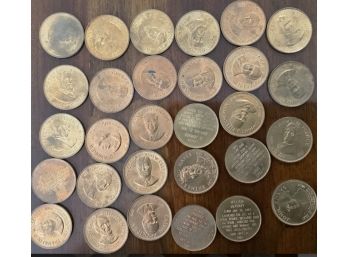 Franklin Mint President Coin Tokens ( Medallions) With Bio Info On The Verso. Total Of 29 Medals.