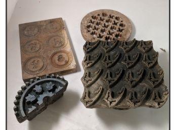 Four Antique Woodblock Stamps With Intriguing Patterns