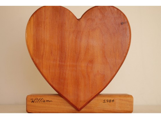 Handmade Wooden Savings Bank In The Shape Of A Heart, Signed By The Maker
