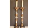 Tall Pair Of Marble, Brass, And Crystal Mid Century Modern Table Lamps