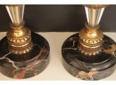 Tall Pair Of Marble, Brass, And Crystal Mid Century Modern Table Lamps