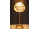 Unique Brass & Copper Table Lamp With A Crystal Glass Shade