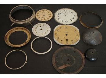 Lot Of Vintage Clock Faces And Brass Repair Accessories