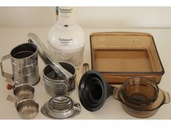 Lot Of Vintage Kitchen Gadgets, Pyrex, & A Cuisinart Smart Stick