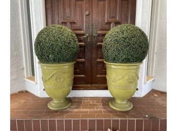 Pair Of Large Outdoor Potted Faux Topiary