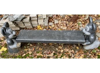 Artisan Made Polished Granite Mickey And Minnie Mouse Outdoor Bench