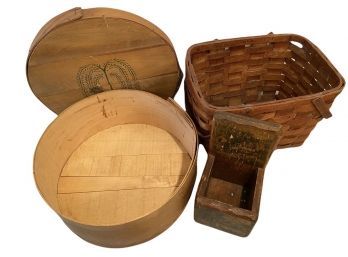 Basket,  Wheel Of Cheese Box And Wall Hanging
