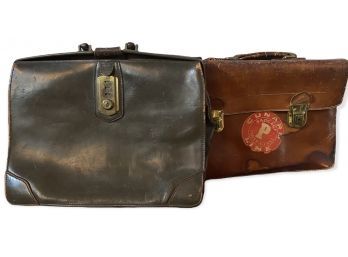 Two Antique Leather Briefcases Circa 1920 - 1940s