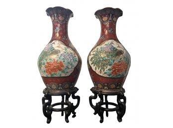 Pair Of Tall Antique Chinese Porcelain Floor Vases