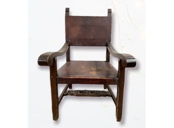 Antique English Arm Chair With Leather And Nailhead Details