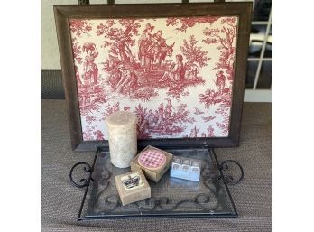 Toile Bulletin Board, Pier One Coasters, Iron & Glass Tray & More