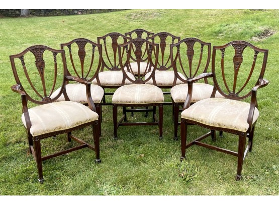 A Set Of 8 Sheraton Style 19th Century Shield Back Dining Chairs