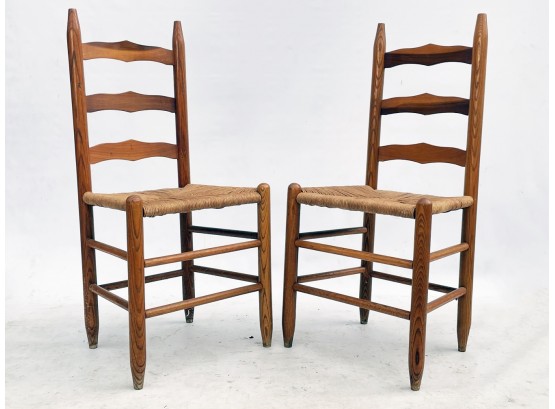 A Pair Of Ladder Back Shaker Rush Seated Side Chairs