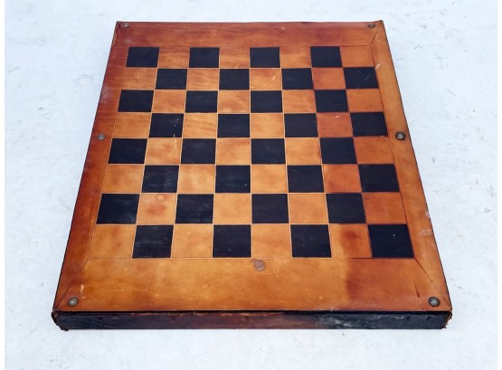 An Antique Leather Chess And Backgammon Board