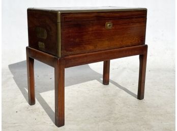 An Antique English Inlaid Brass Campaign Writing Desk, By Mordan & Co.
