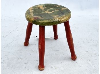 A 19th Century American Stool With Handpainted Landscape Scene