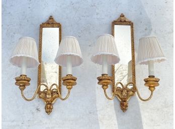 A Pair Of Fabulous Large Mirrored And Gilt Wall Sconces