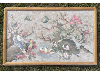 Antique Asian Original Art 'Brids & Blossoms'
