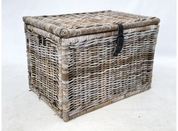 A Large Weathered Wicker Hamper, Or Coffee Table