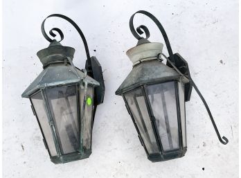 A Pair Of Vintage Outdoor Copper Lanterns