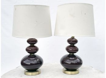 A Pair Of Modern Glass And Brass Lamps