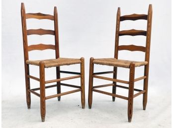 A Pair Of Ladder Back Shaker Rush Seated Side Chairs