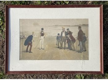 A Vintage Hand Colored Golf Themed Print