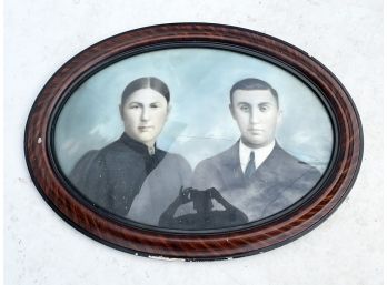 An Antique Hand Colored Photograph In Convex Glass Frame