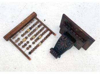 An Antique Abacus And Victorian Wall Shelf