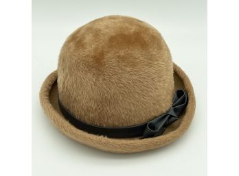 Gwen Pennington Camel Hair Bowler Hat Tan With Black Trim Made In Germany